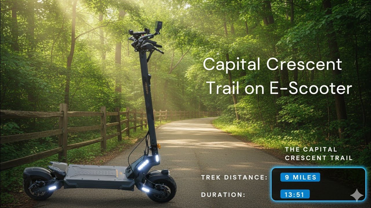 Поездка по велосипедной дорожке Capital Crescent Trail на двухмоторном электросамокате со скорост...