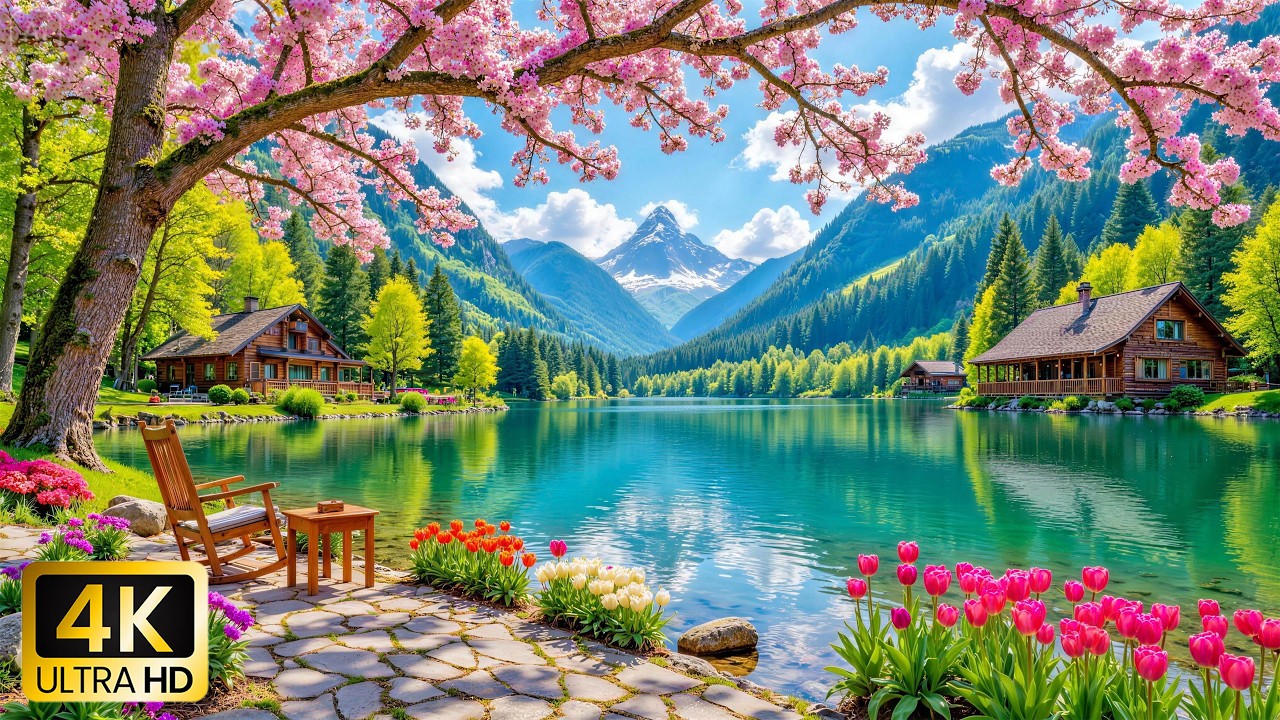 Уютный весенний домик на берегу озера 🌸 Нежная фортепианная музыка и звуки природы для релаксации