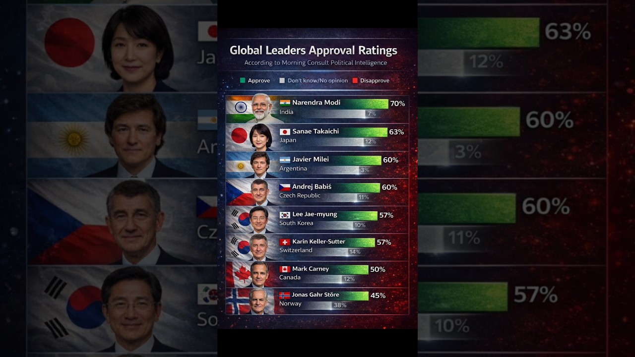 World leaders with highest approval ratings🔥 #modi #india #japan #markcarney #trump #canada #world