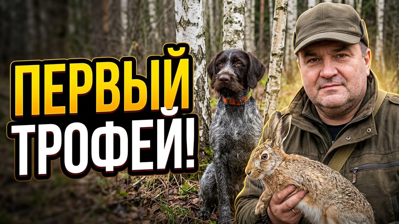 Охота на зайцев с Дратхааром, первый трофей добыт!