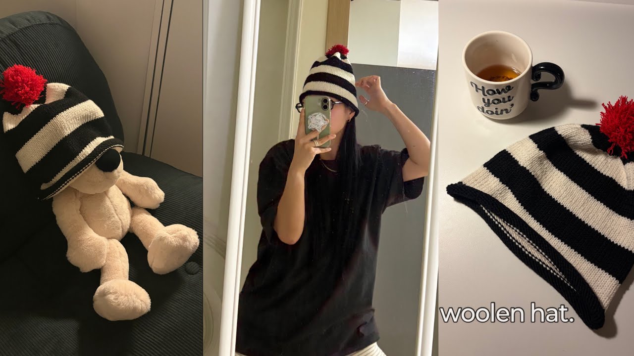 [knittingㅣ온 세상을 단가라로 만들고 싶어,, 🤍🖤 ㅣ 단가라 실뭉치비니.🧢🧶ㅣ이케아 뒤블리에 ]