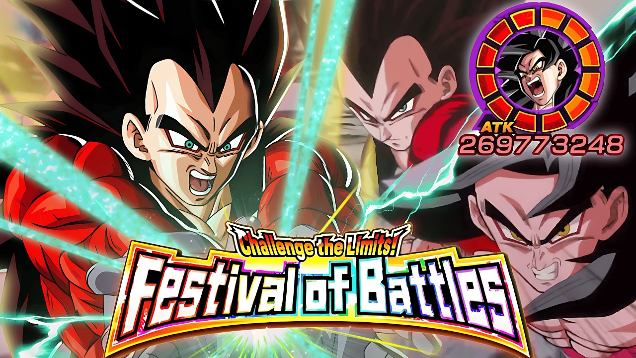 WTF?!! HOW MUCH DAMAGE!? LR SSJ4 Vegeta + SSJ4 Goku VS Festival of Battles (Dokkan Battle)