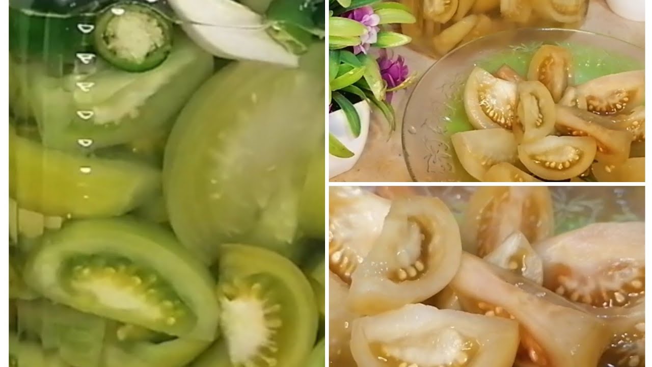 مخلل البندورة الخضرا طريقة مضمونة 100 بالمية وقرشة ولا اطيب والتجربة اكبر برهان 👍👍👍