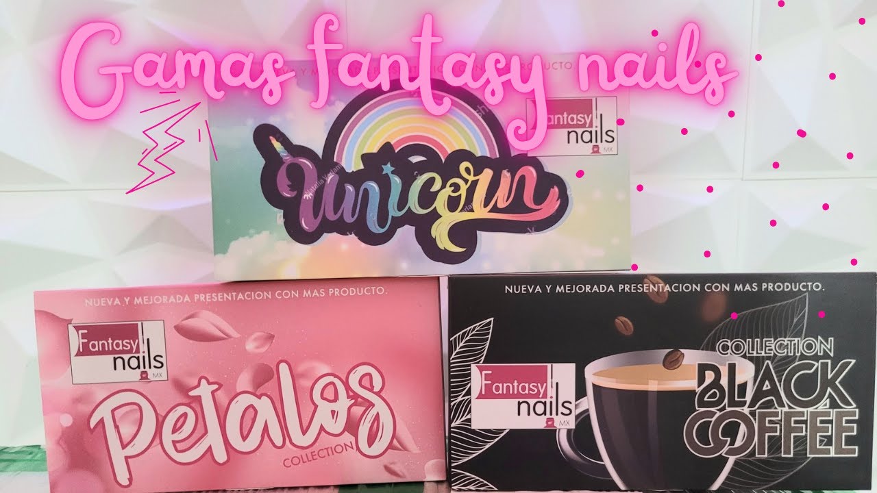 Probé las gamas unicorn, pétalos y black Coffee de fantasy nails