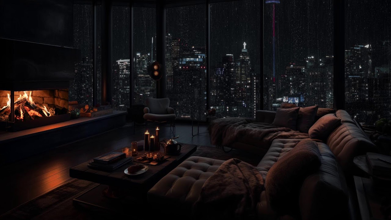 🌙 Lluvia relajante para dormir 😴 Combate insomnio en espacio acogedor con luz tenue✨