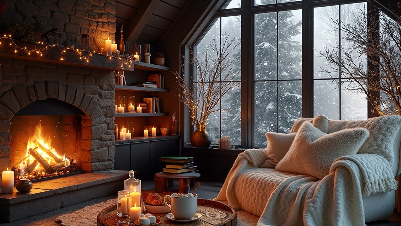 Cozy Quiet Evening Glow ❄️🔥 Warm Winter Cabin, Fireplace & Candlelight Ambience