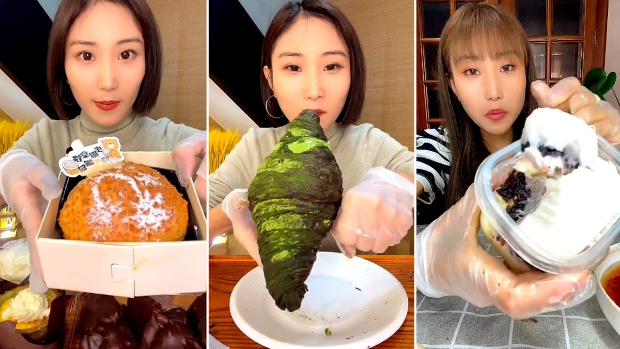 [ENG SUB] Raw Coconut Latte Bobo,Matcha Croissant,red velvet roll  디저트 먹방 デザートモクバン ของหวาน มุกบัง