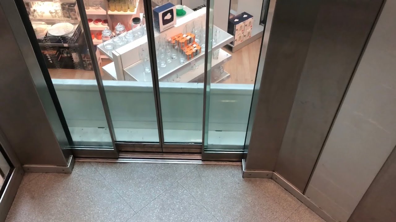 R.I.P! Nice 1989 Mayer Aufz&uuml;ge hydraulic glass Elevator at XXXLutz, Ludwigsburg