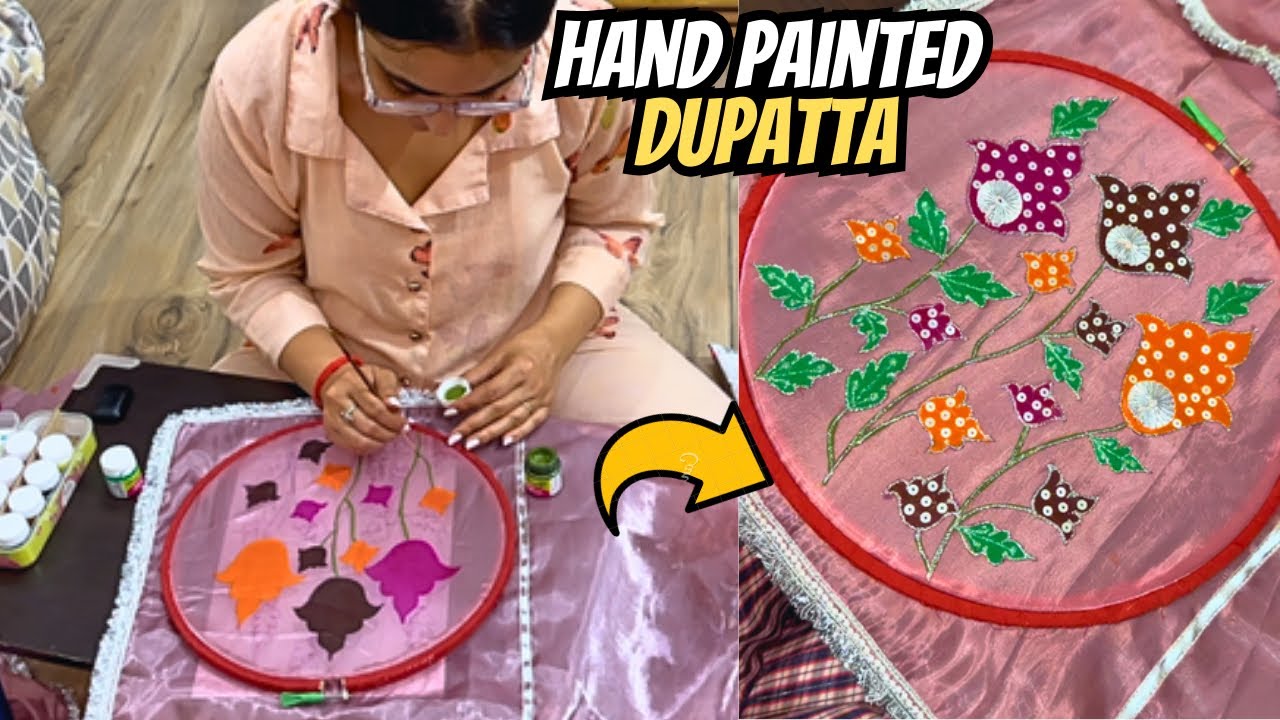 Fabric painting on dupatta | Hand painted suits