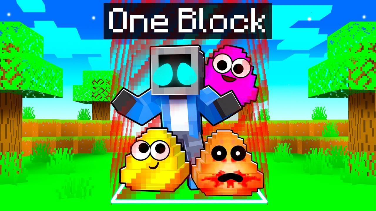 Locked on ONE BLOCK with POU AND POULINA in Minecraft!