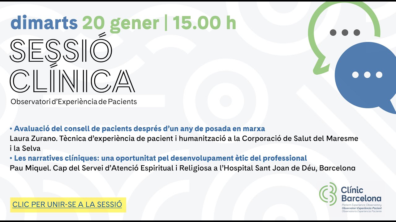 Sessió Clínica 1/26: Avaluació del consell de pacients després d'un any de posada en marxa