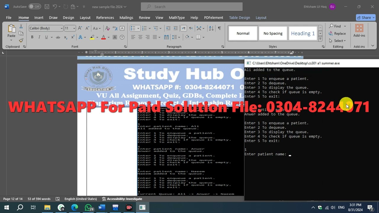 CS301 Assignment 1 Solution Summer 2024