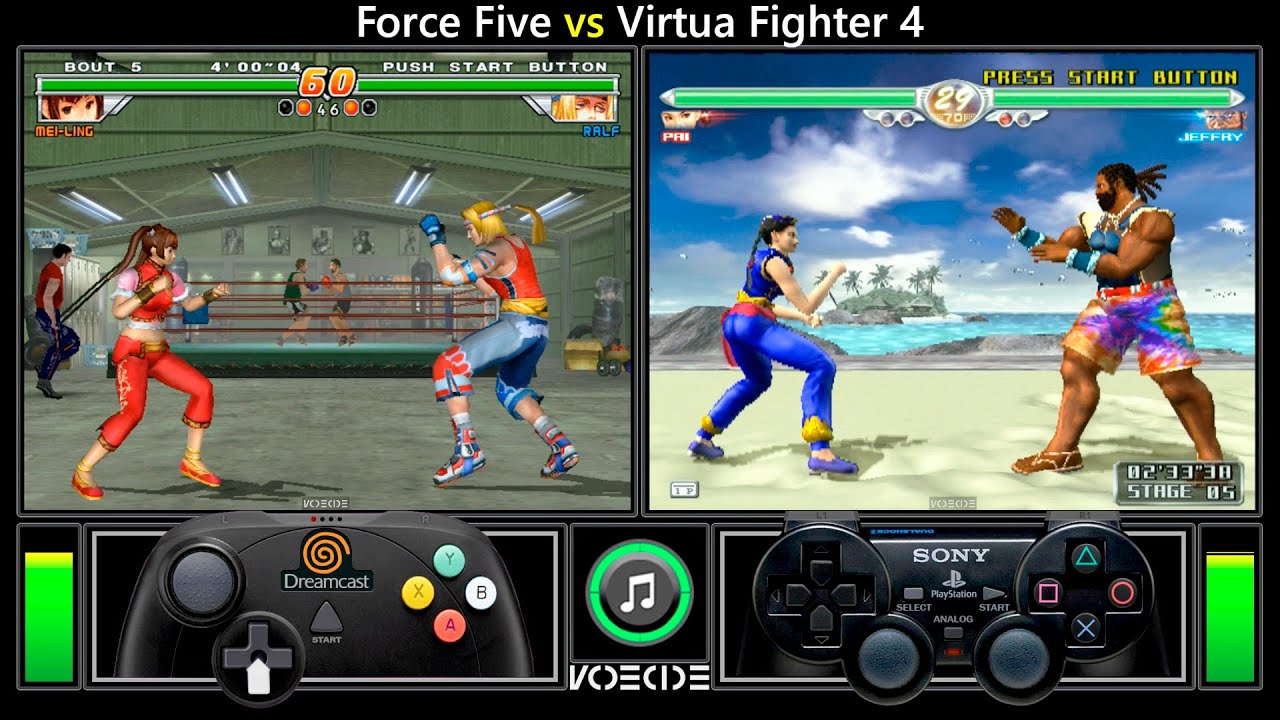 Force Five vs Virtua Fighter 4 (Dreamcast vs PlayStation 2) Gameplay Comparison