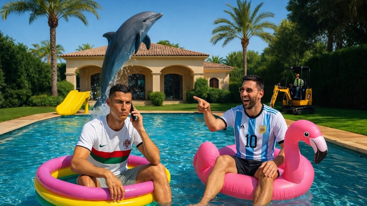 Messi Trolls Ronaldo's Tiny Pool | Neymar Builds 😅😂🤣a Mega Shark Pool funny video