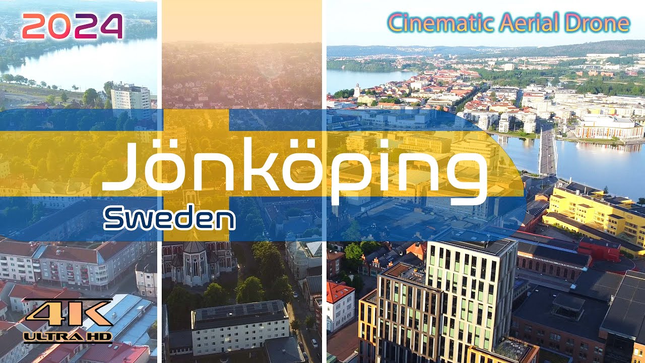 Jönköping From Above - Sofiakyrka - Lake Vättern - Sweden - 4K Aerial - June 2024