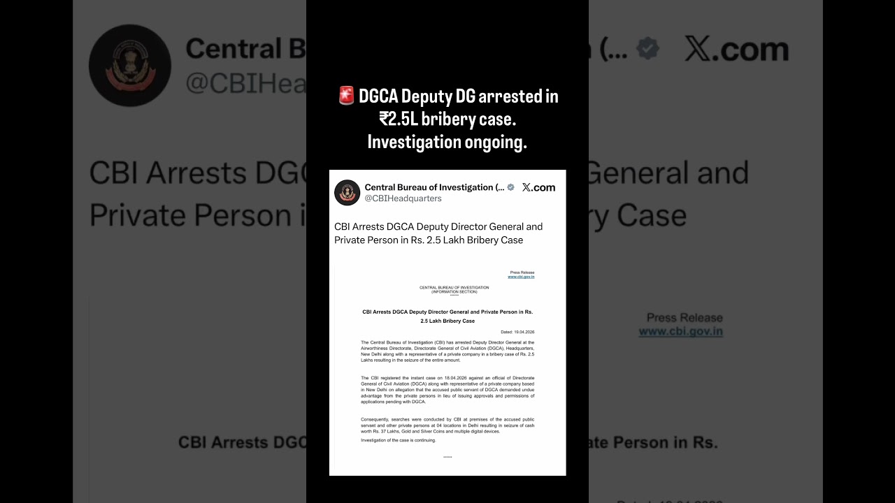 🚨 DGCA Deputy Director General Arrested in Bribery Case #aviation