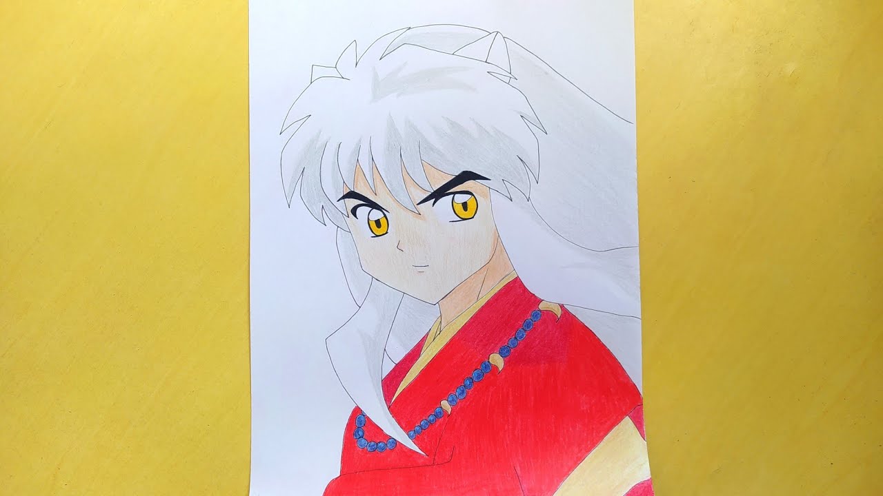 drawing inuyasha||dibujo inuyasha||رسم انيوشا بالخطوات بطريقة سهلة جدا مع التلوين 😍||رسم انمي سهل جد