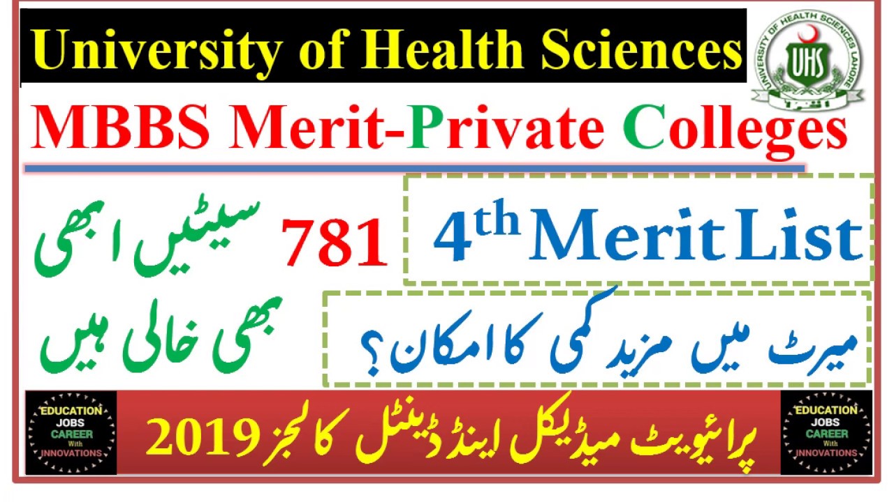 UHS 4th Merit List of MBBS for Private Medical Colleges/781 Seats are still Vacant-Merit will Drop