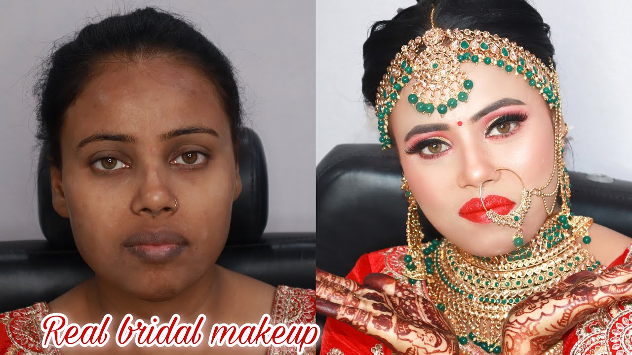 Amazing Real bridal makeup tutorial on dark / brown skin | golden half cut crease eyes makeup