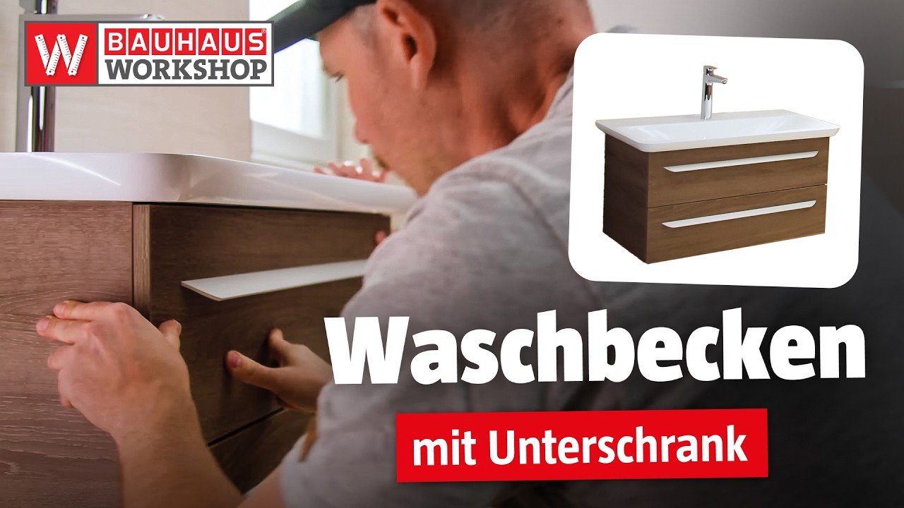 Waschbecken mit Unterschrank und Spiegelschrank montieren [Anleitung] | BAUHAUS Workshop