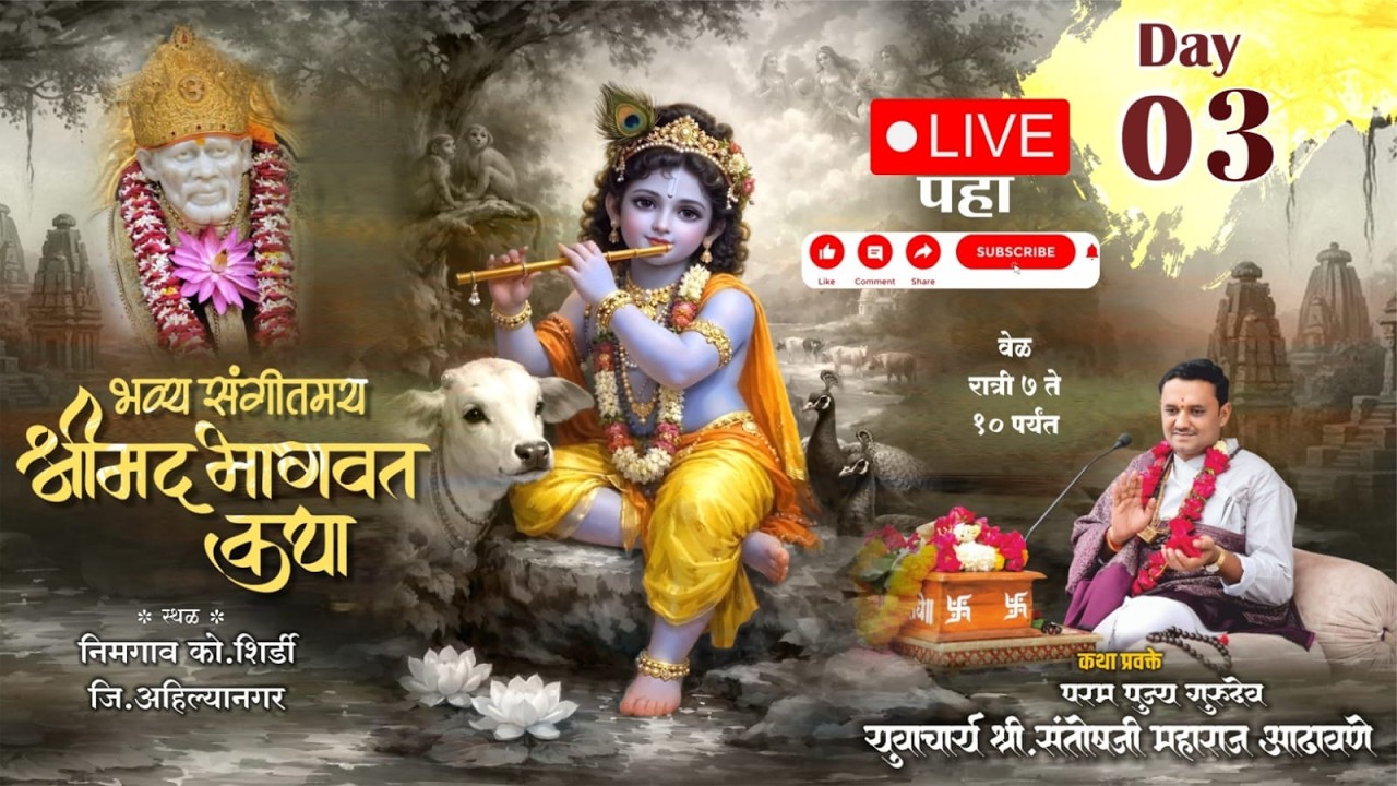 LIVE - Day 3 | श्रीमद्भागवत कथा | Santosh Maharaj Adhavane (निमगाव कोऱ्हाळे - शिर्डी)