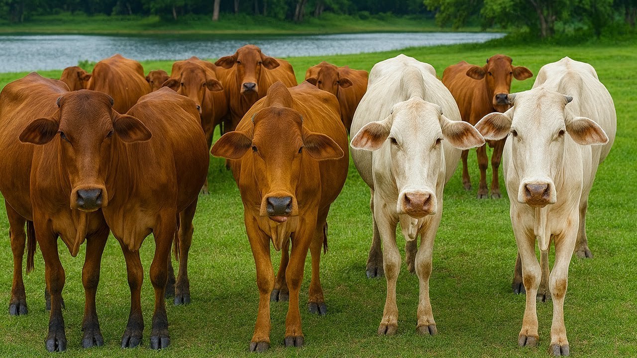 Kumpulan Suara Sapi Lembu Lucu Berkumpul di sawah rumput - contoh menggemukkan sapi gembala bebas