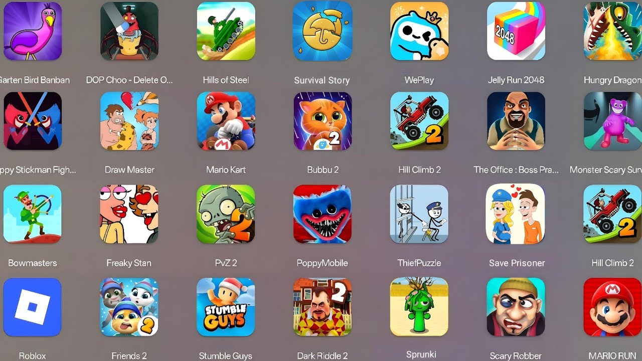 Grimace Monster, Scary Survival, Roblox,Thief Puzzle, Stumble Guys, Hill Climb 2, Survival Story