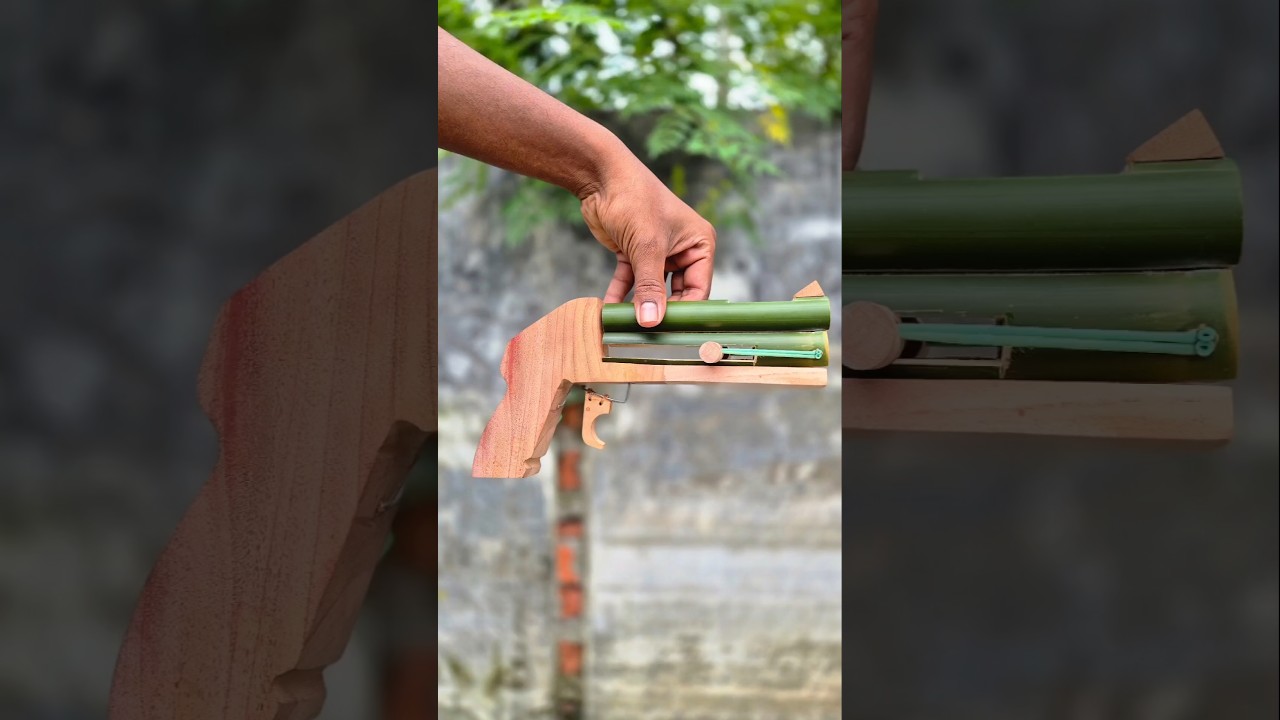 DIY Mini Gun Made with Bamboo & Wood! 🔥#bamboogun #toyweapon #toys.