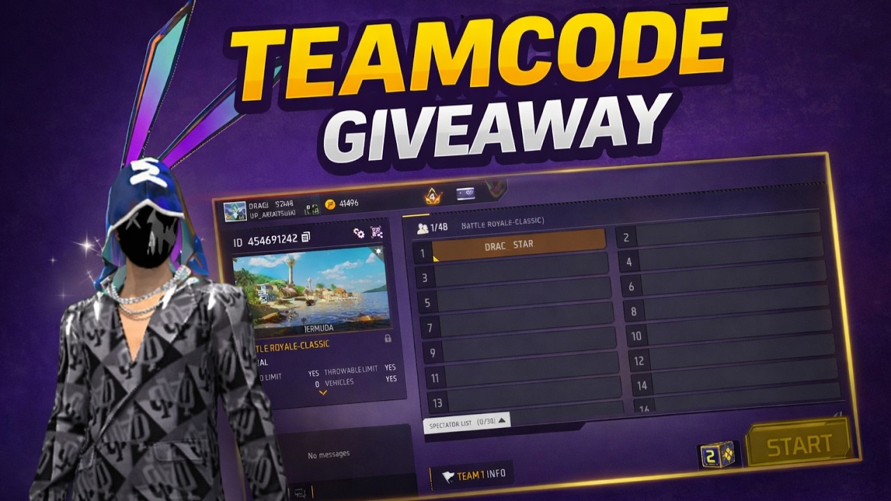 FREE FIRE LIVE CUSTOM ROOM GIVEAWAY | FF LIVE TEAMCODE GIVEAWAY
