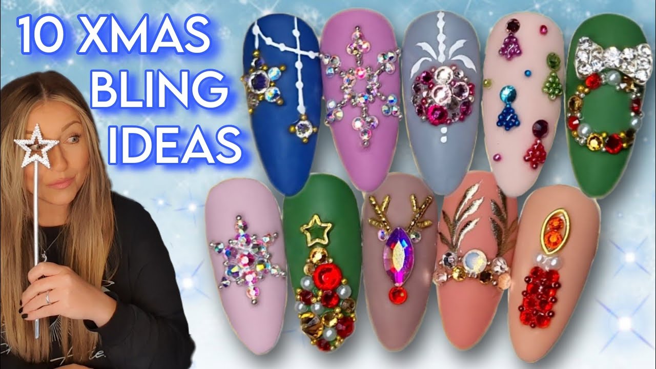💎 Xmas BLING Nail Designs | Crystal Nails | Sparkly Christmas | Rudolph Snowflake Tree Bauble