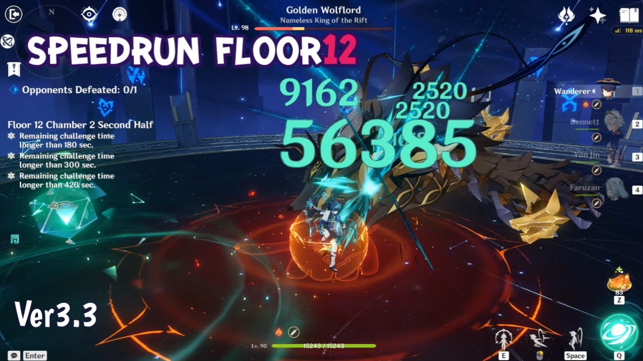 Spiral Abyss(3.3) Floor12 FULL RUN | All 5 Star Characters C0[Only Wanderer C1]