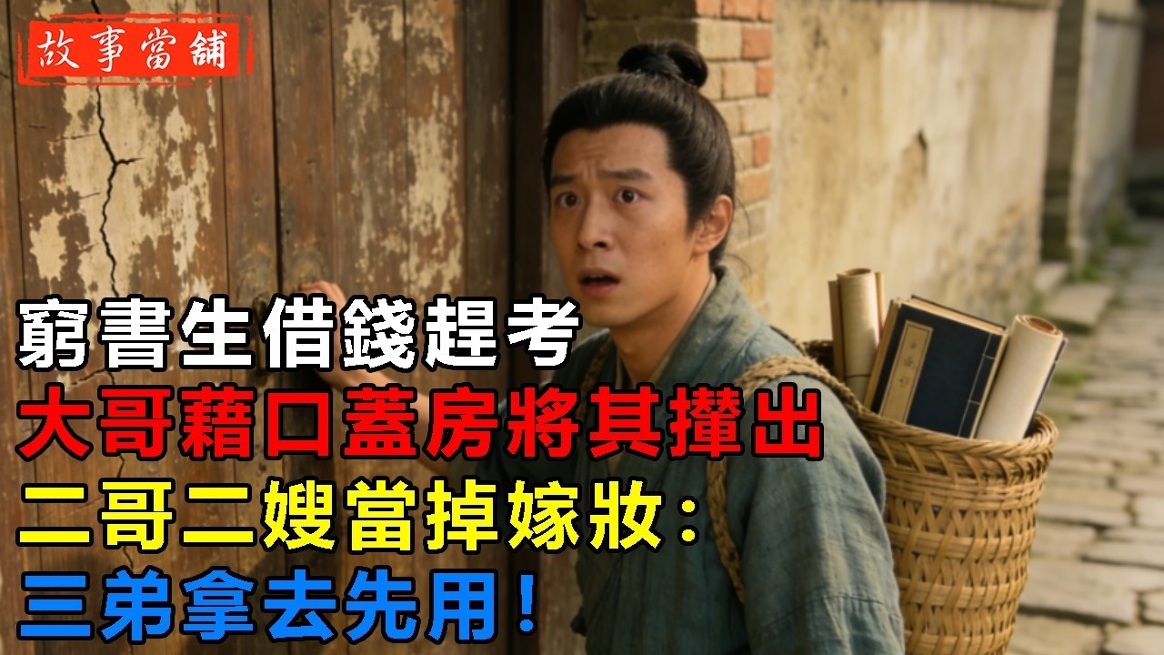 窮書生借錢趕考，大哥藉口蓋房將其攆出，二哥二嫂二嫂當掉嫁妝：三弟拿去先用！| 民間故事 | 故事當舖