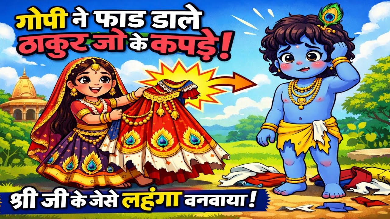 एक गोपी ने ठाकुर जी के सारे कपड़े  फाड़कर उस कपड़े का श्री जी के जैसे लहंगा बनवा लिया
