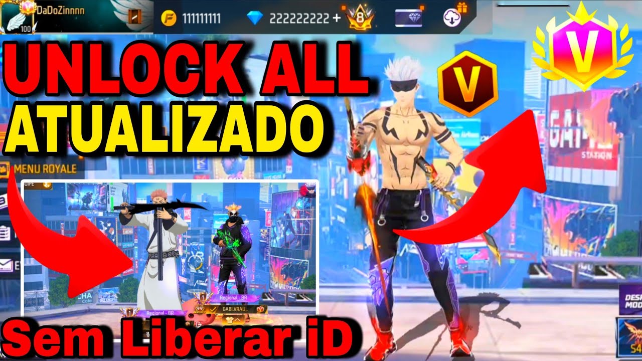 NOVO UNLOCK ALL PARA FREE FIRE 😱 ( Sem Liberar iD ) UNLOCK ALL ATUALIZADO DE SKIN E DIAMANTES