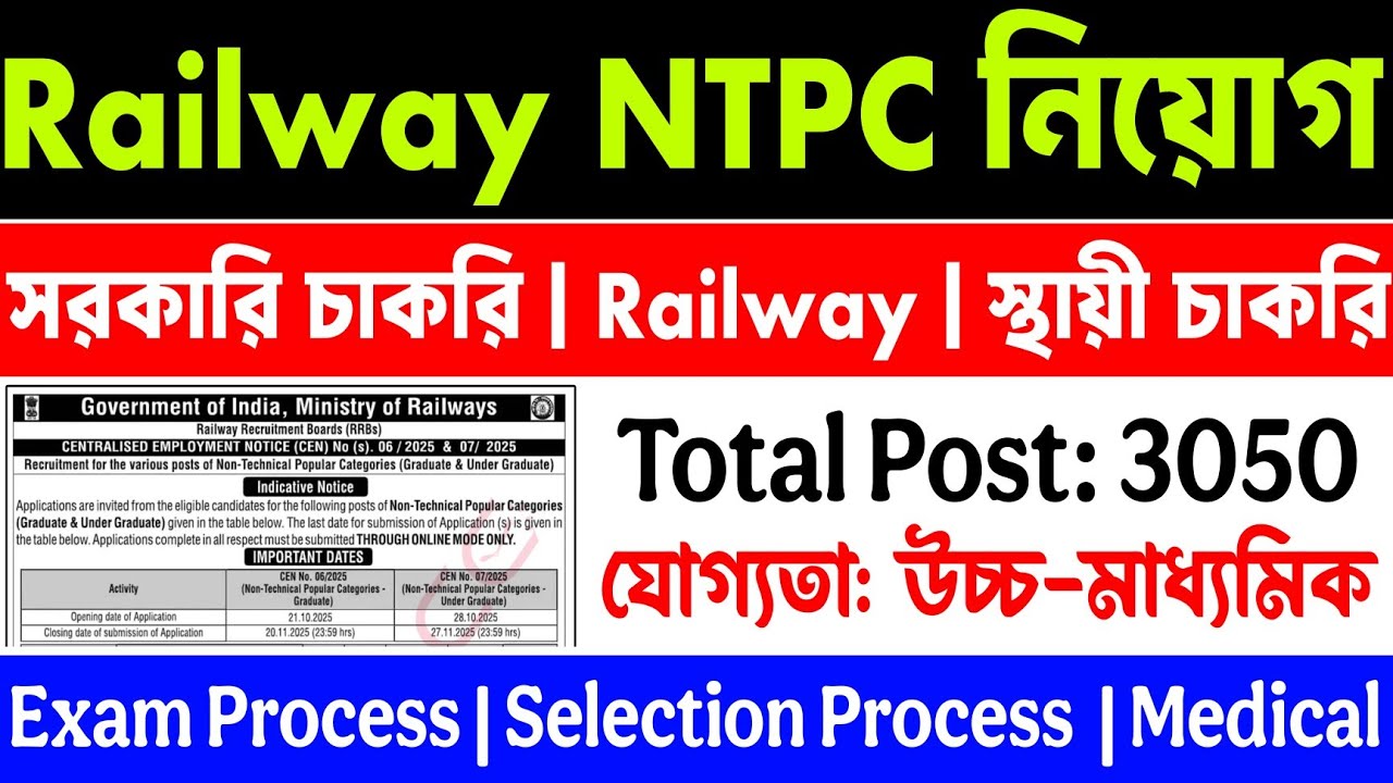 Railway NTPC নিয়োগ 2025 | Railway NTPC vacancy 2025 | tripura job notification 2025 | rrb ntpc 2025