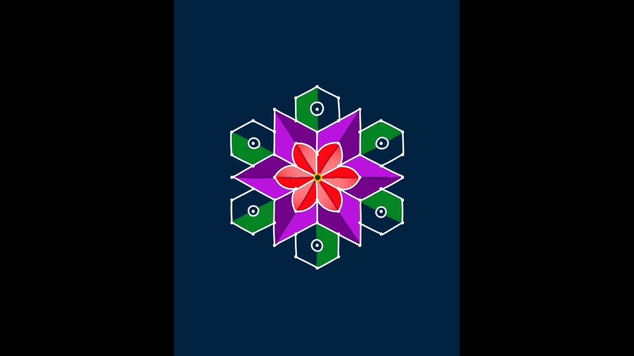 Festival rangoli designs with 9 to 5 dots 3d designs with colour