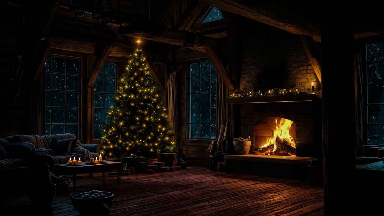 Weihnachts-Hütte ❄️ Kaminwärme, sanfter Schneefall & gemütliche Winteratmosphäre für Entspannung