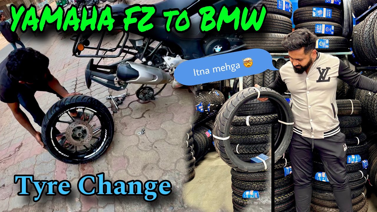YAMAHA Fz ko BMW me convert kar diya 🤯|| New Tyre Fitting 🛞#bmw #yamahafzv3 #tyre #vlogger #surat