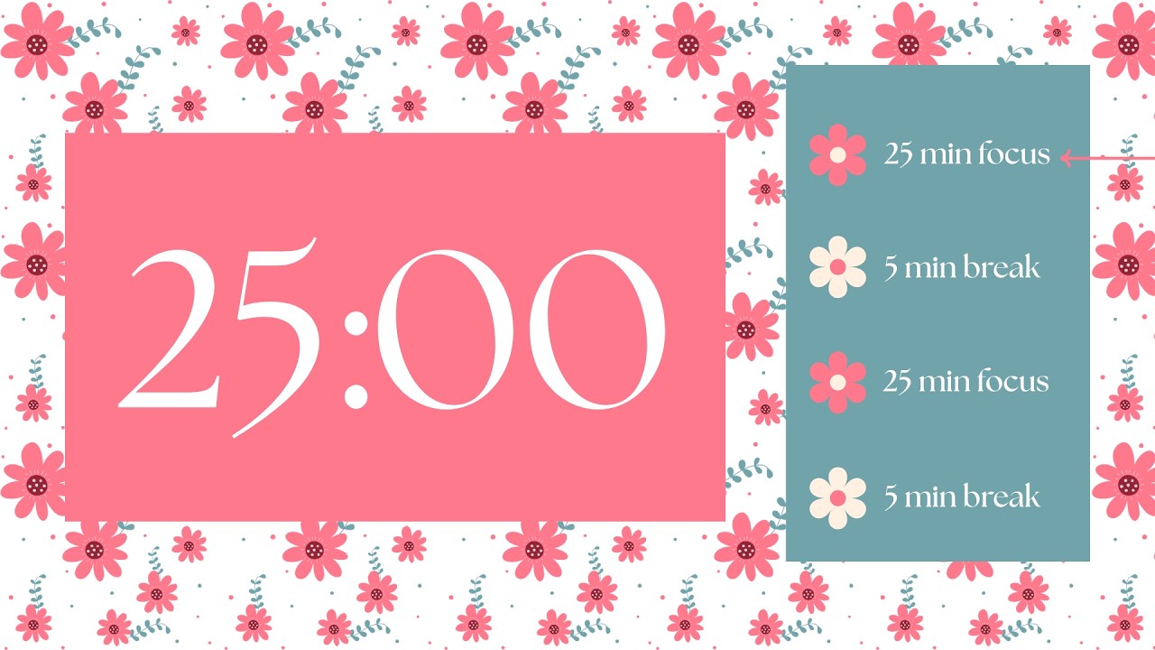 25/5 Pomodoro Timer | 2 x 25 min | Focus | Study | Reflection | Productivity