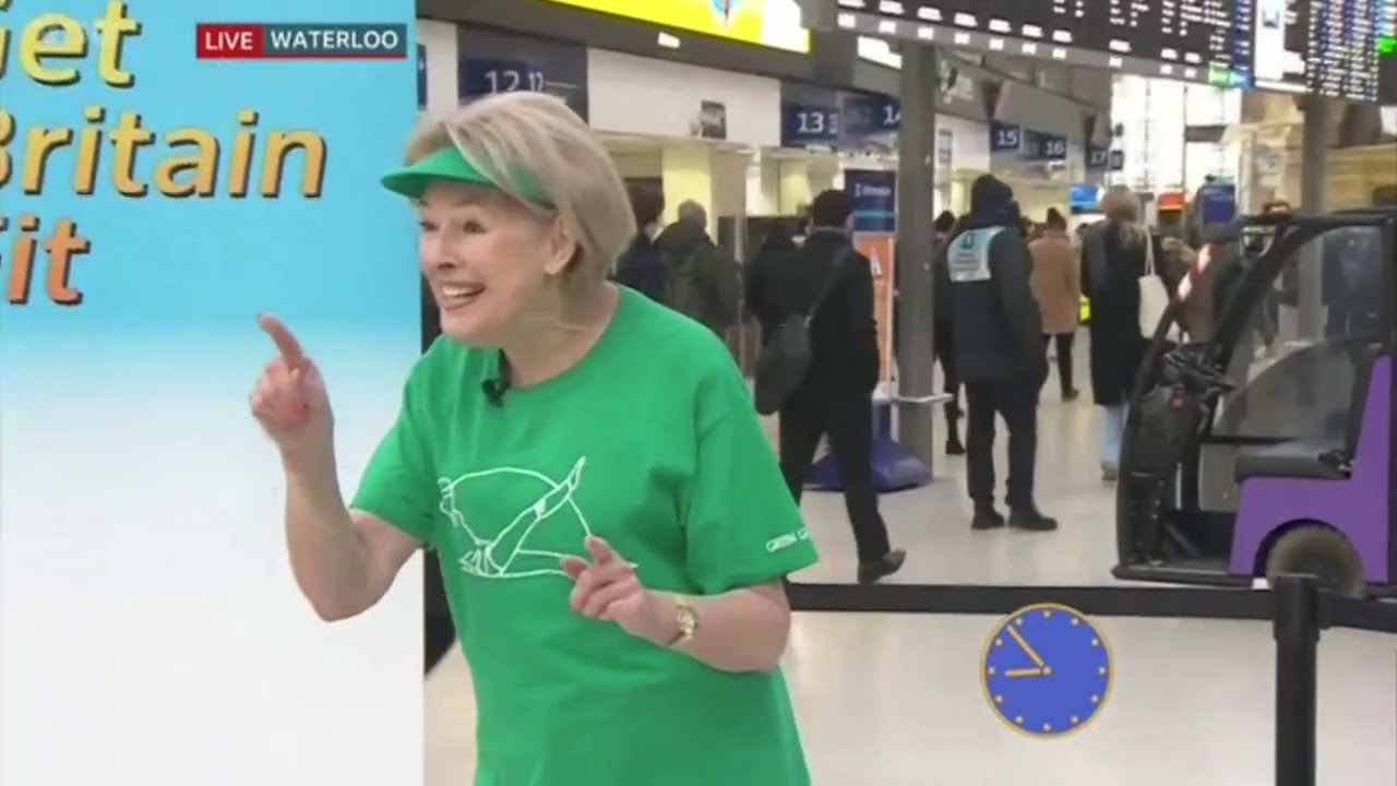 Rebecca Closure gets a workout in with The Green Goddess  (Diana Moran) live on BBC Breakfast