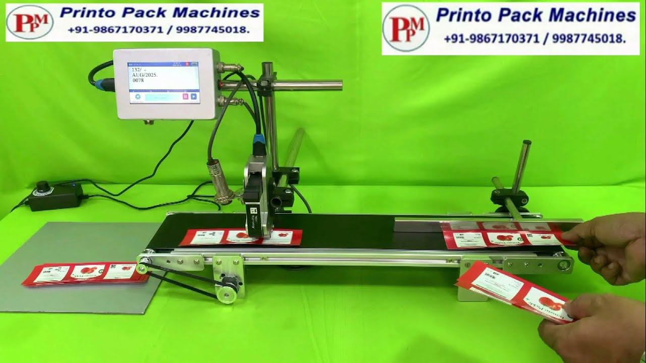 Mini conveyor with TIJ Printer | Low cost online printer with conveyor | Table top model | Date MRP