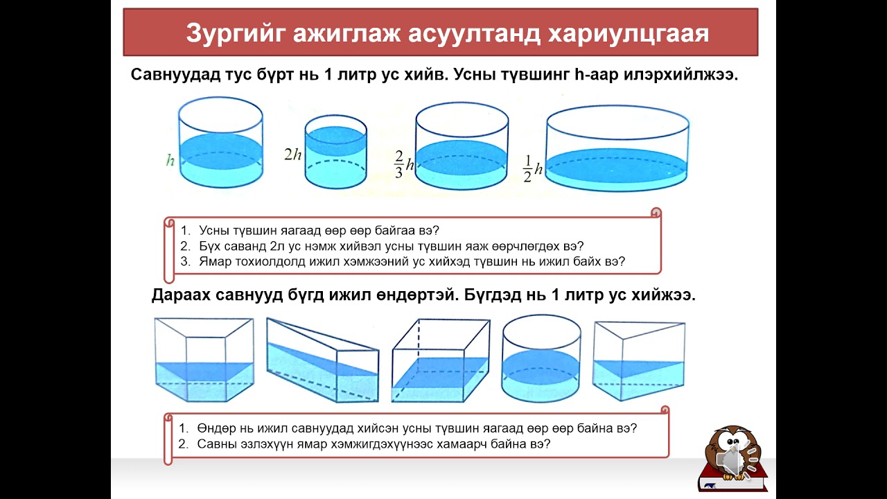 Цилиндр, призмийн гадаргуун талбай, эзлэхүүн VIII анги