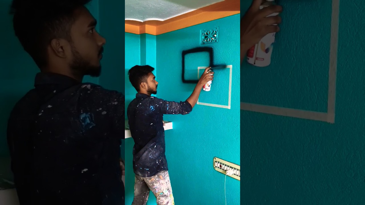 spray diye wall design 🖌️🏠🎨 #ytshorts #shorts #wallpainting#painter #viralvideo #maskingtape #art