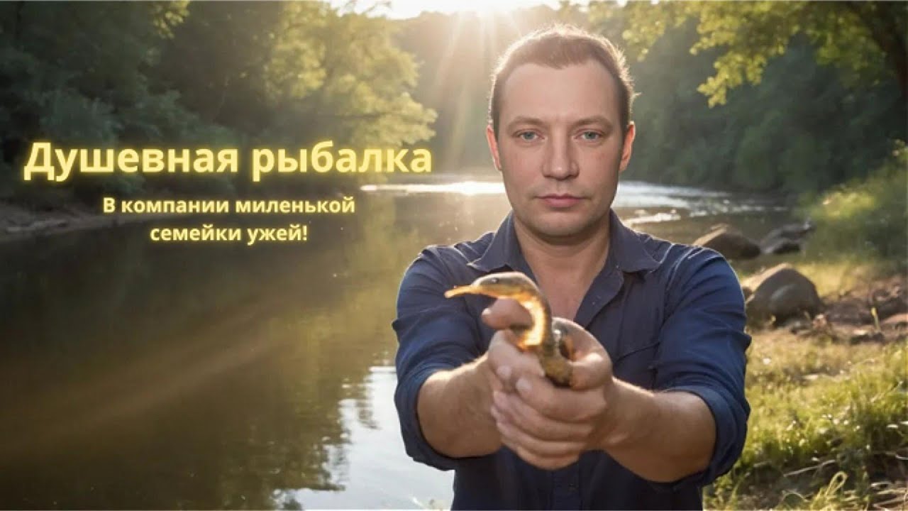 Душевная рыбалка в компании миленькой семейки ужей!