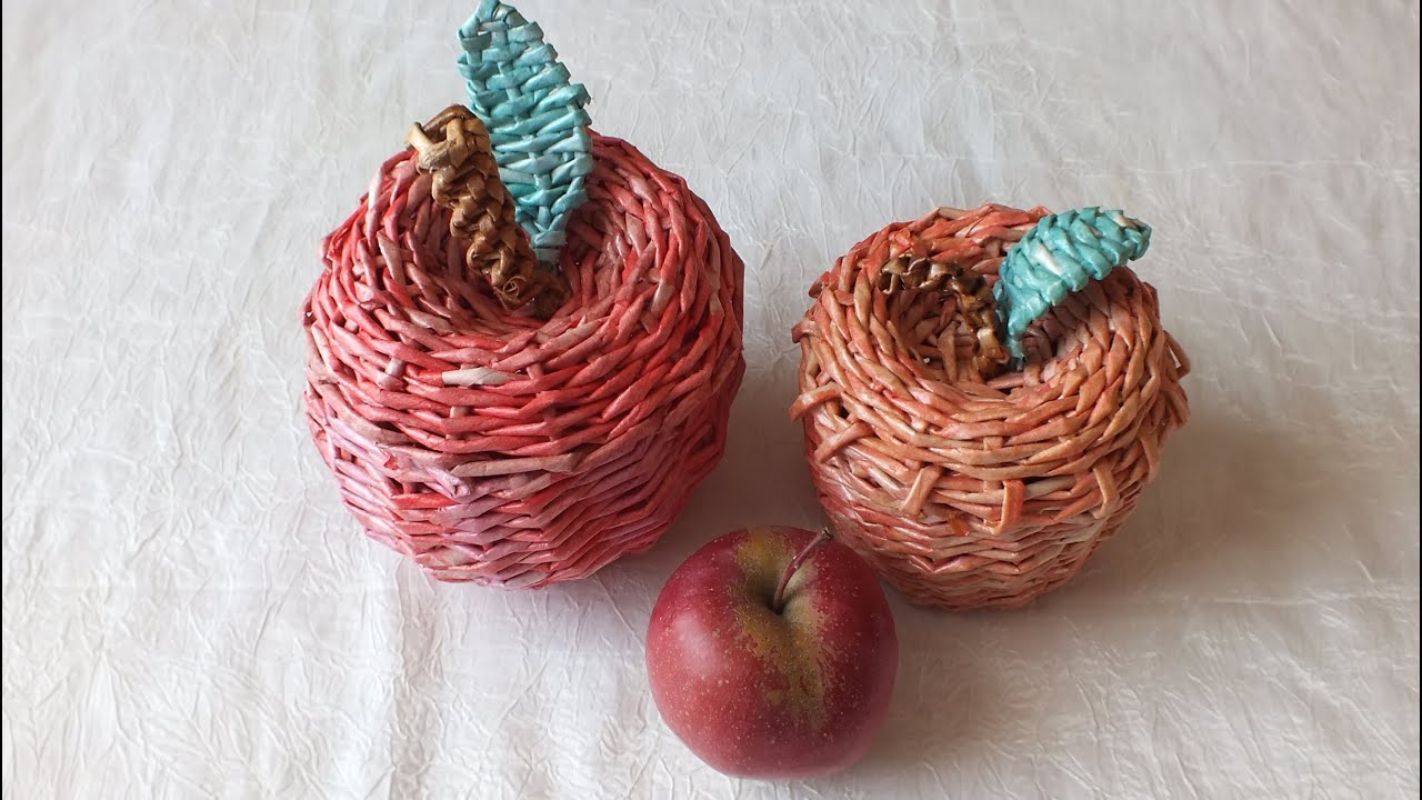 Плетение из газет шкатулка  Яблоко How to make Paper Basket Cestería con periódicos