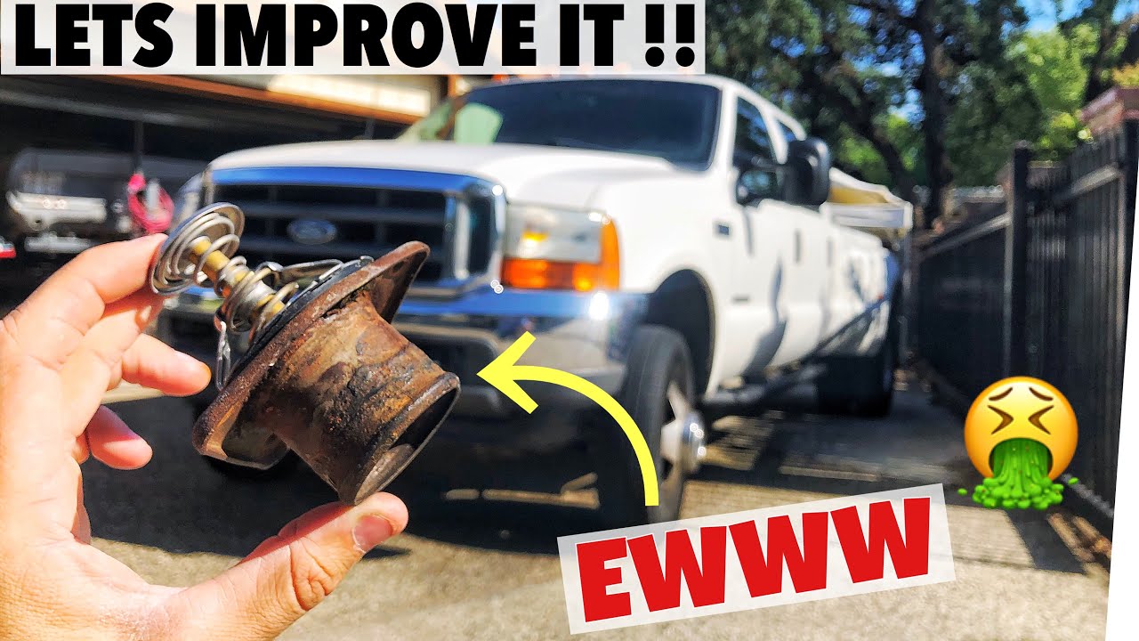 2001 F350 7.3 PowerStroke - How to change  and upgrade to 203 Thermostat and NEW Billet Neck Housing
