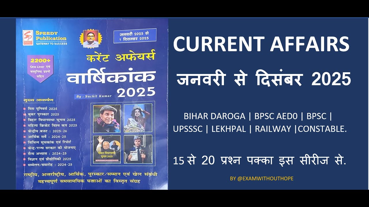 Speedy Current Affairs  Class - 1(BIHAR DAROGA | AEDO | PCS | RAILWAY में 15 से 20 प्रश्न पक्का....)