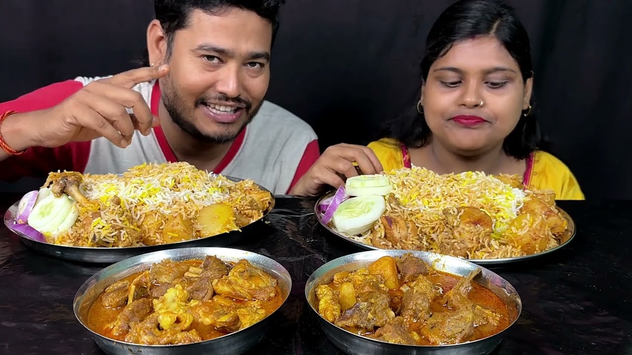 mutton curry chicken biriyani eating challenge