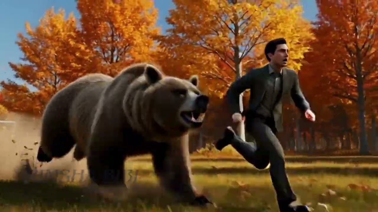 Grizzly Bear running attack man