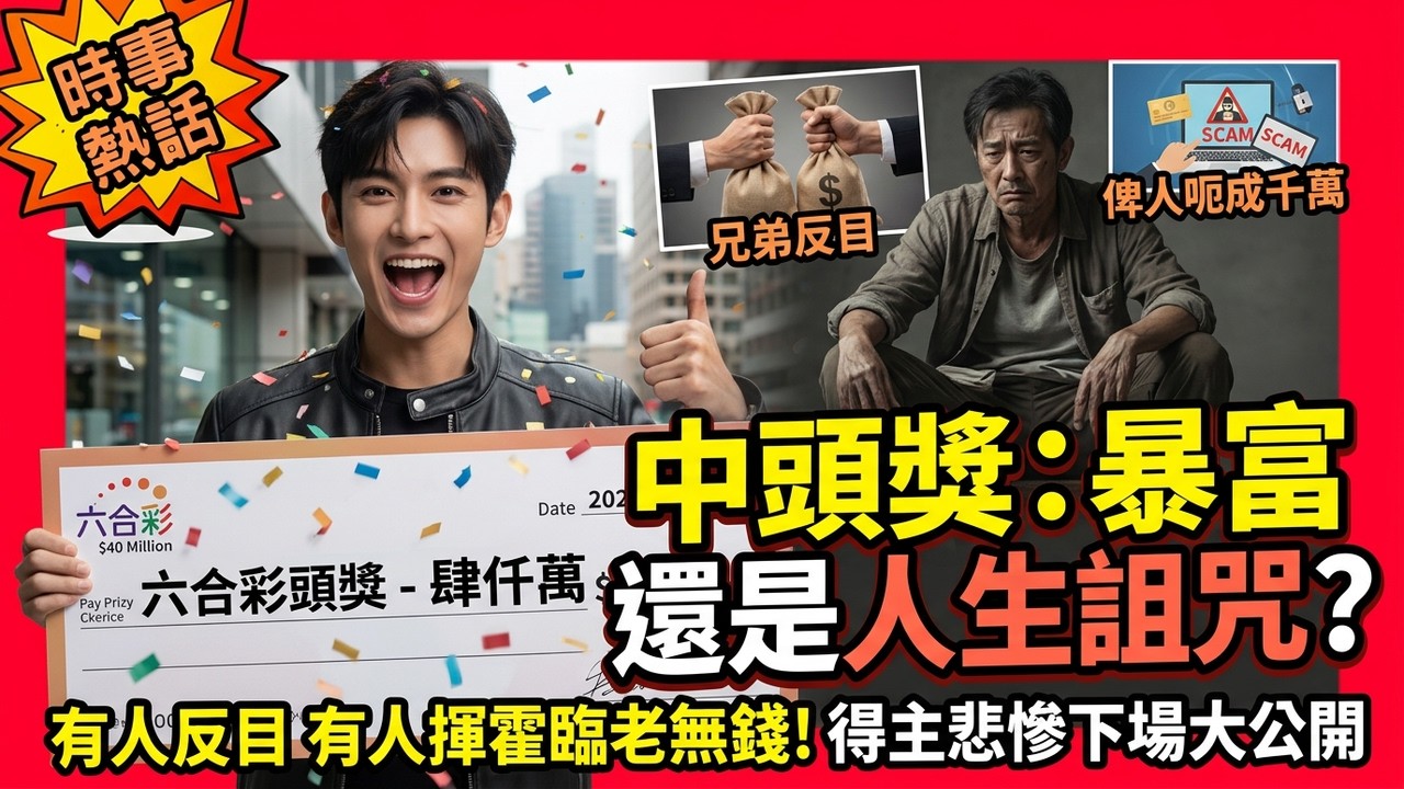 【橫財惹禍】中六合彩頭獎一夜暴富，到底真係一件好事，定係一個會摧毁你人生嘅可怕詛咒呢？有人因為咁兄弟反目仲俾人呃成千萬，亦有人辭職揮霍臨老唔夠錢使，網民大爆廿年前得主悲慘下場，快啲入嚟睇！